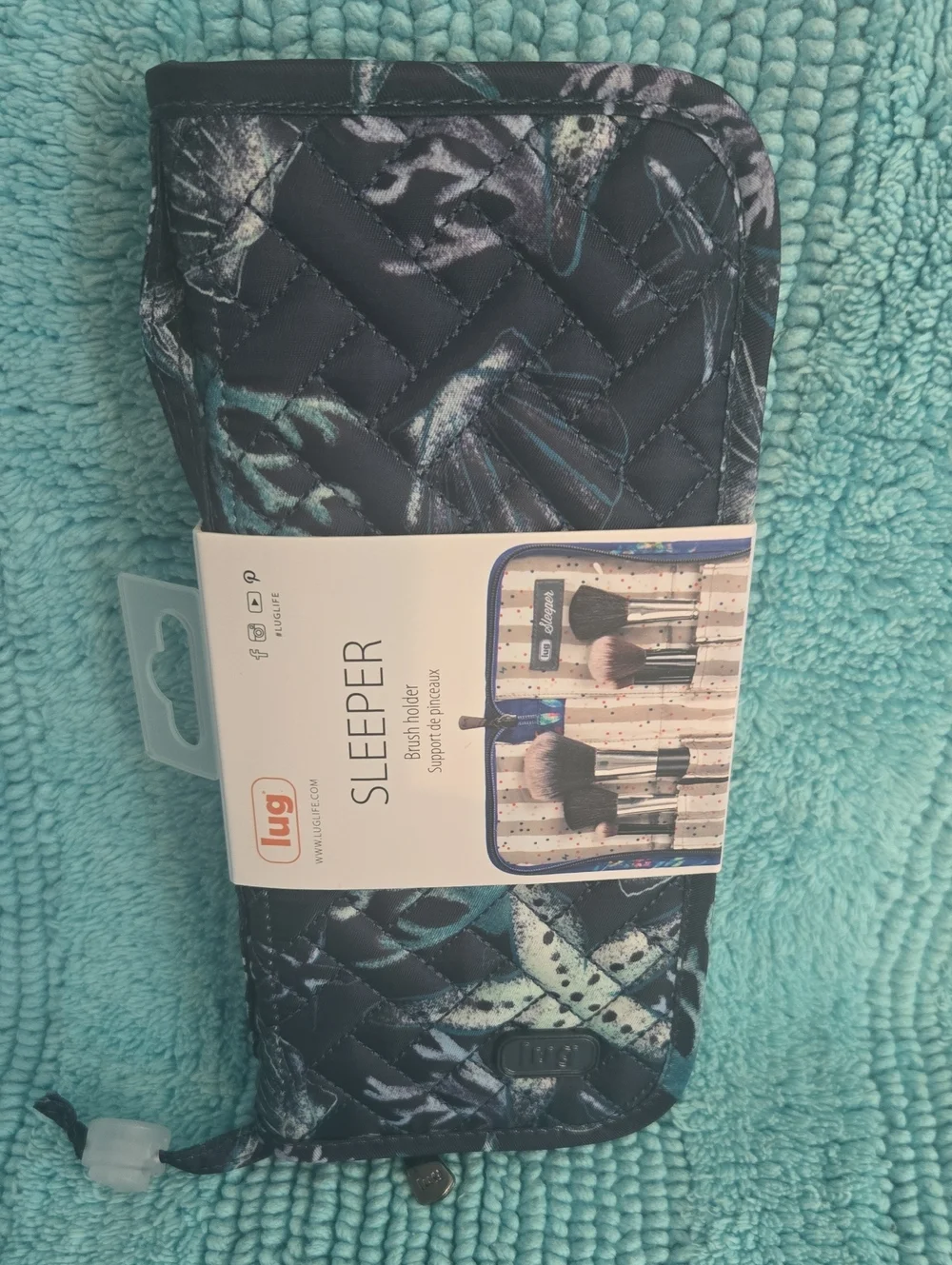 Lug Sleeper Brush Holder - Teal and Navy Pattern